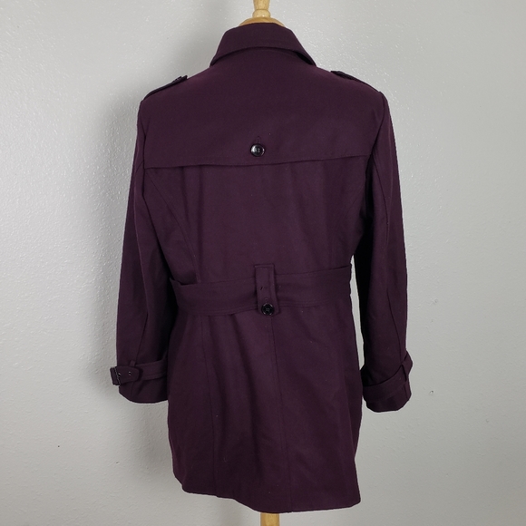 Calvin Klein Purple Black Plum Wool Blend Belted Short Coat Size 2XL - Picture 2 of 7